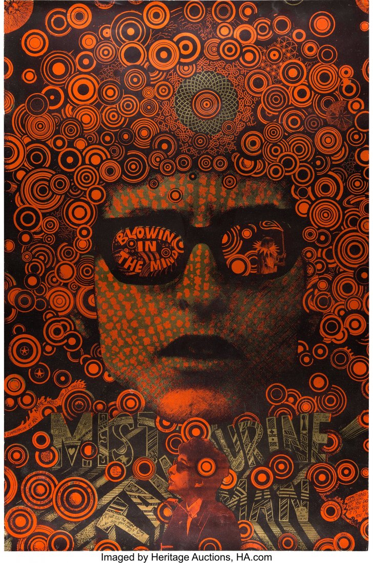 Bob Dylan Late-60s "Blowin' in the Mind" Head Sh: Bob Dylan Late-60s "Blowin' in the Mind" Head Shop Poster by Martin Sharp. A famous, highly popular Bob Dylan psychedelic poster made in England in the late 1960s alternately called "Blow