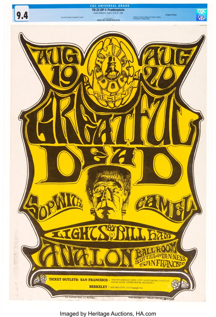 FD-22 Grateful Dead "Frankenstein" 1966 Concert : FD-22 Grateful Dead "Frankenstein" 1966 Concert Poster CGC-Graded 9.4. First-printing San Francisco concert poster for the Grateful Dead and Sopwith Camel playing at the Avalon Ballroom 