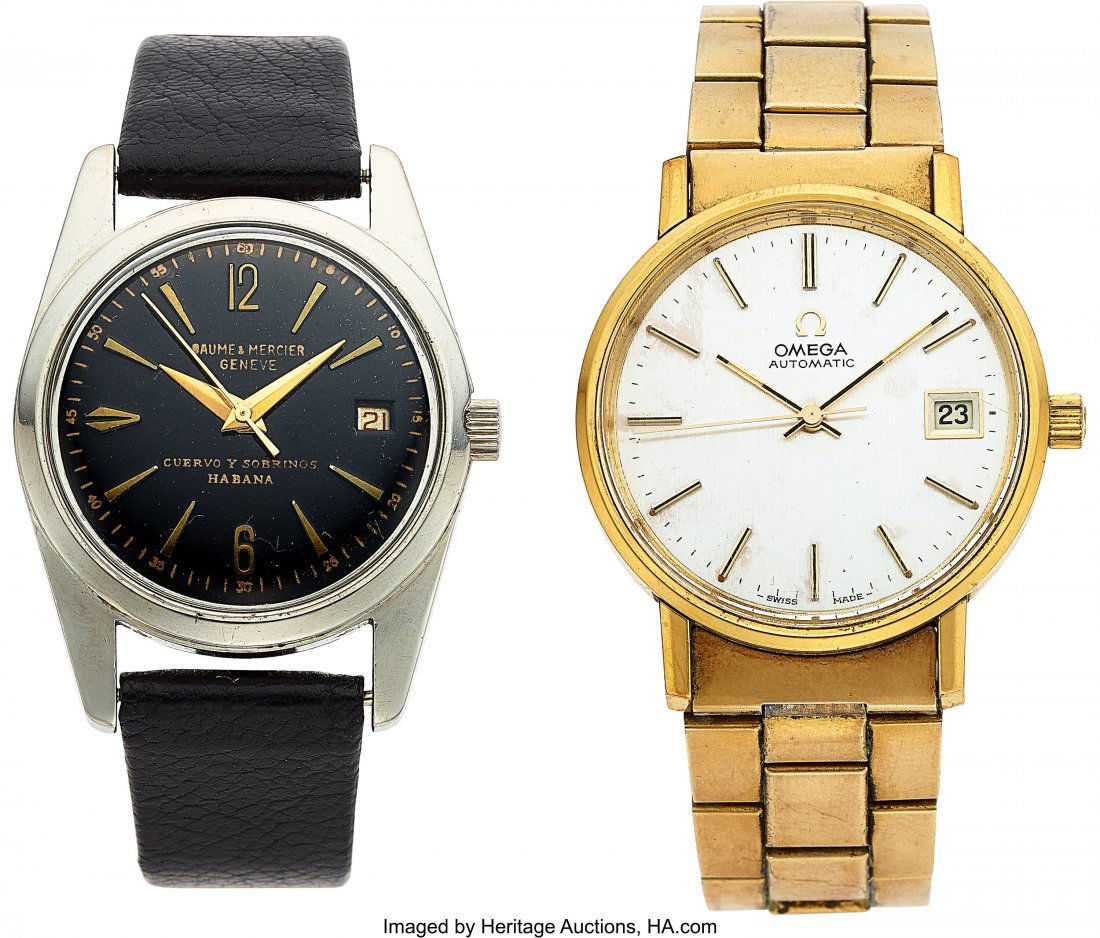 Lot of 2 Vintage Watches: Omega gold plated, aut (1 of 2)