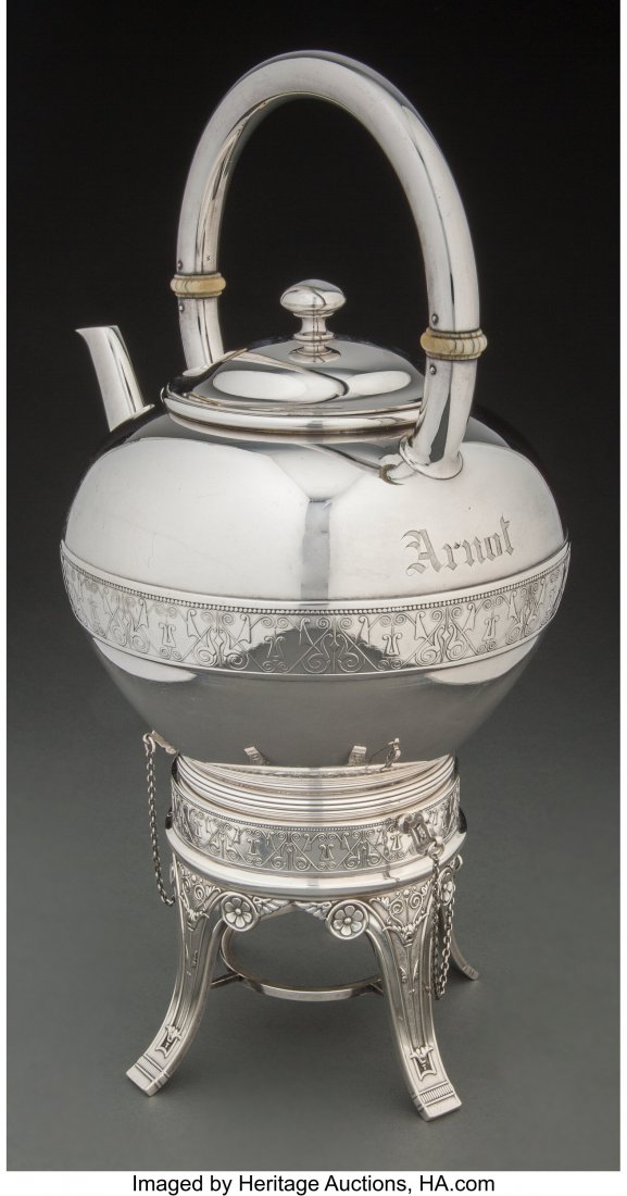 A Gorham Mfg. Co. Silver-Plated Kettle on Stand, (1 of 6)