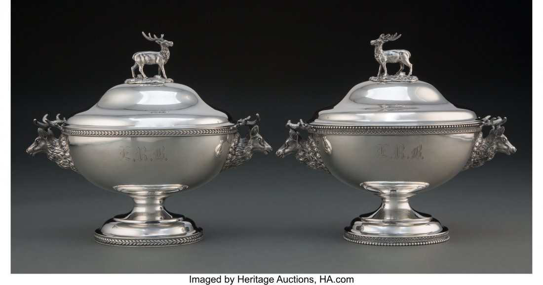 A Pair of American Silver Stag Covered Sauce Tur (1 of 5)