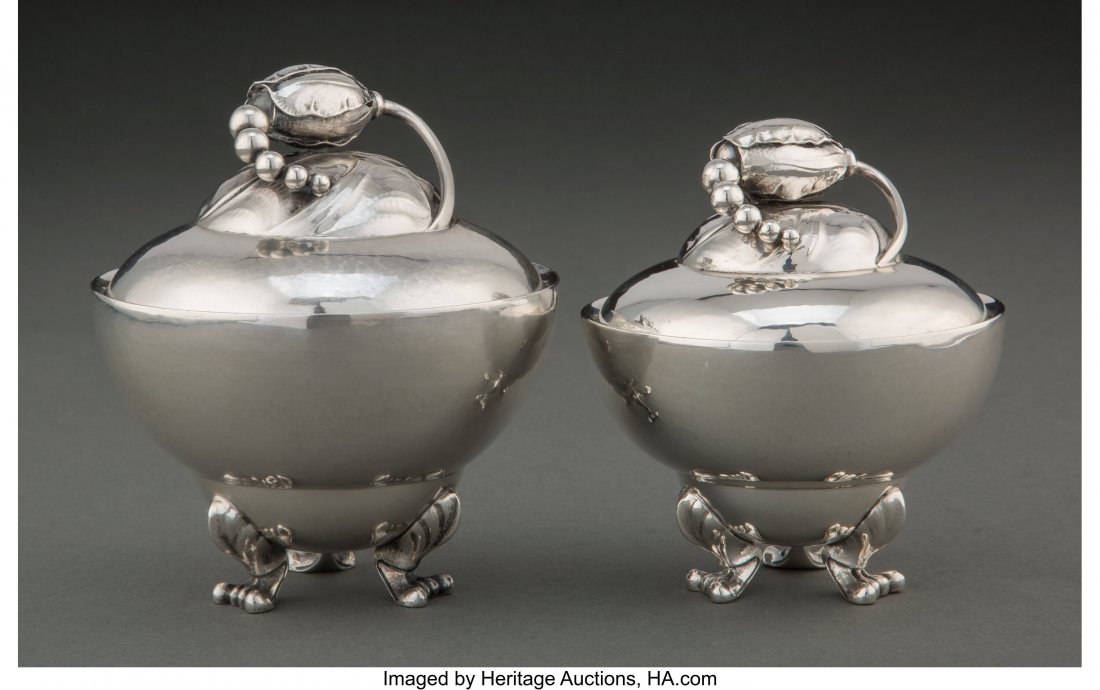 Two Georg Jensen Silver Covered Sugar Bowls, Cop (1 of 5)