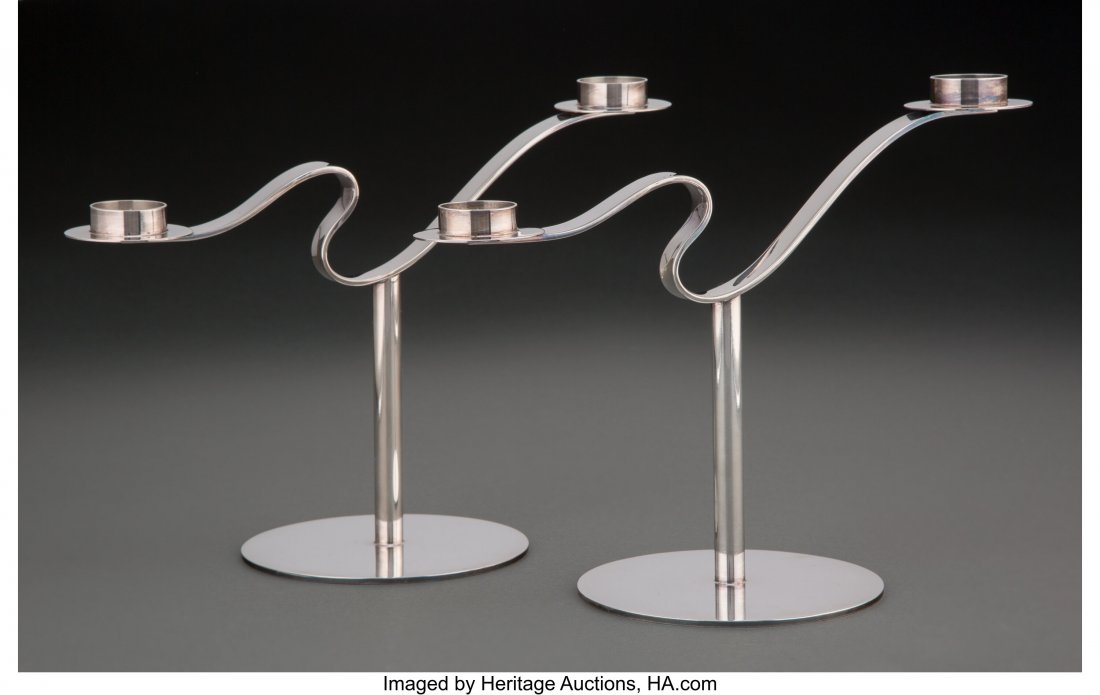 A Pair of Pampaloni Silver Two-Light Candelabra, (1 of 4)