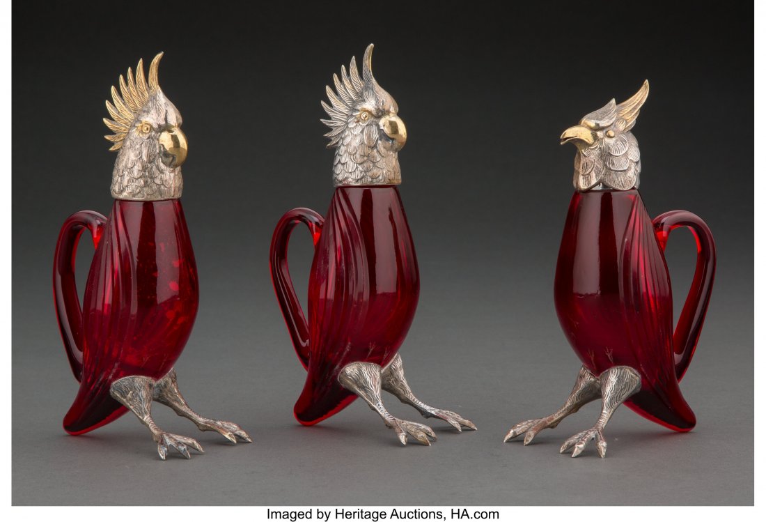 A Set of Three Partial Gilt Silver and Ruby Glas (1 of 4)