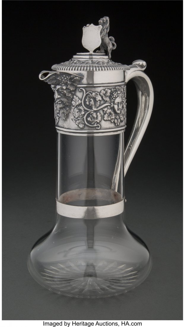 A Horace Woodward & Co. Ltd. Silver and Glass De: A Horace Woodward & Co. Ltd. Silver and Glass Decanter, London, 1902 Marks: H W & Co. LD, (lion passant), (leopard head)&