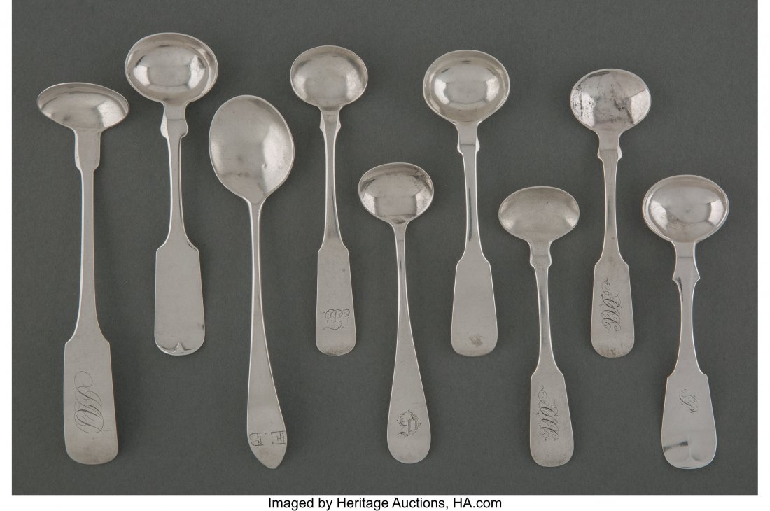 A Group of Nine American Coin Silver Sugar Spoon (1 of 2)