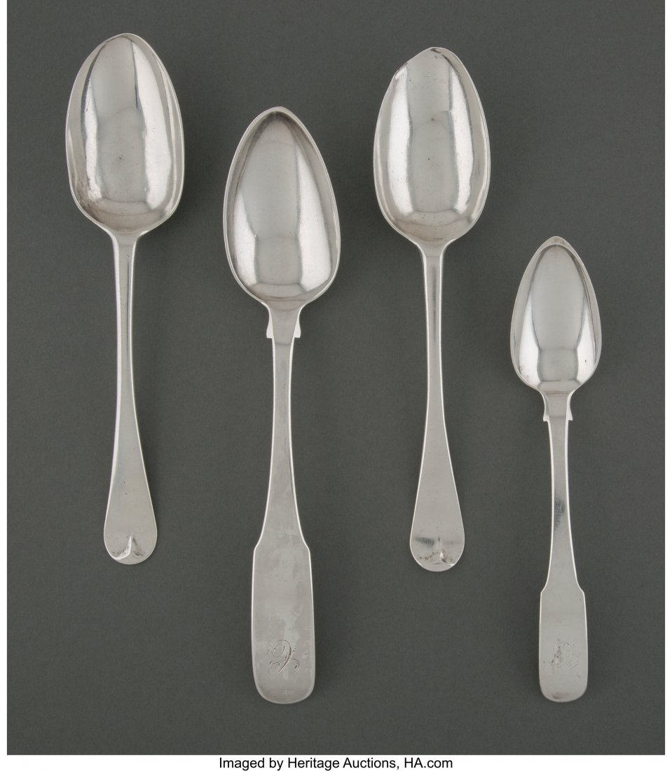 A Group of Four American Coin Silver Spoons Mark (1 of 3)