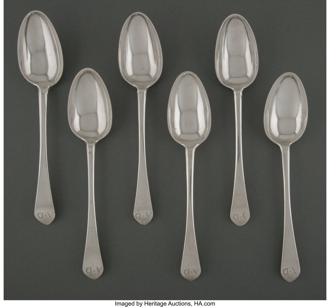 A Set of Six Samuel Canfield Coin Silver Table S (1 of 3)