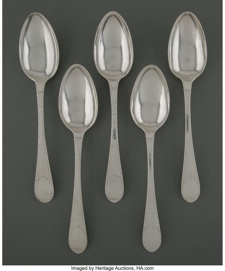 A Set of Five George Aiken Coin Silver Place Spo (1 of 3)