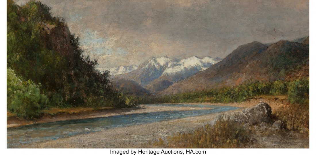 Henry A. Ferguson (American, 1842-1911) In the A: Henry A. Ferguson (American, 1842-1911) In the Andes of Chile, South America Oil on canvas laid on board 9 x 19-1/2 inches (22.9 x 49.5 cm) Sig