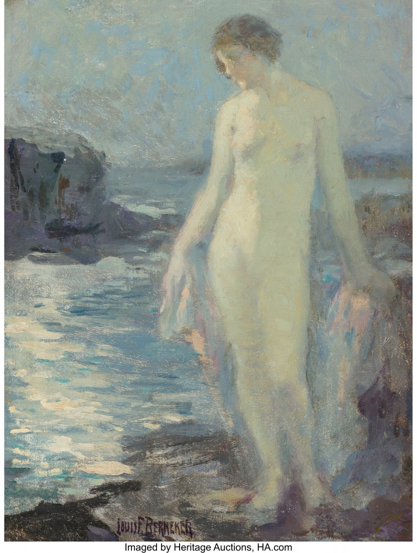 Louis Frederick Berneker (American, 1872-1937) N: Louis Frederick Berneker (American, 1872-1937) Nude Oil on canvas laid on board 16 x 12 inches (40.6 x 30.5 cm) Signed lower left: Louis F. Berneke