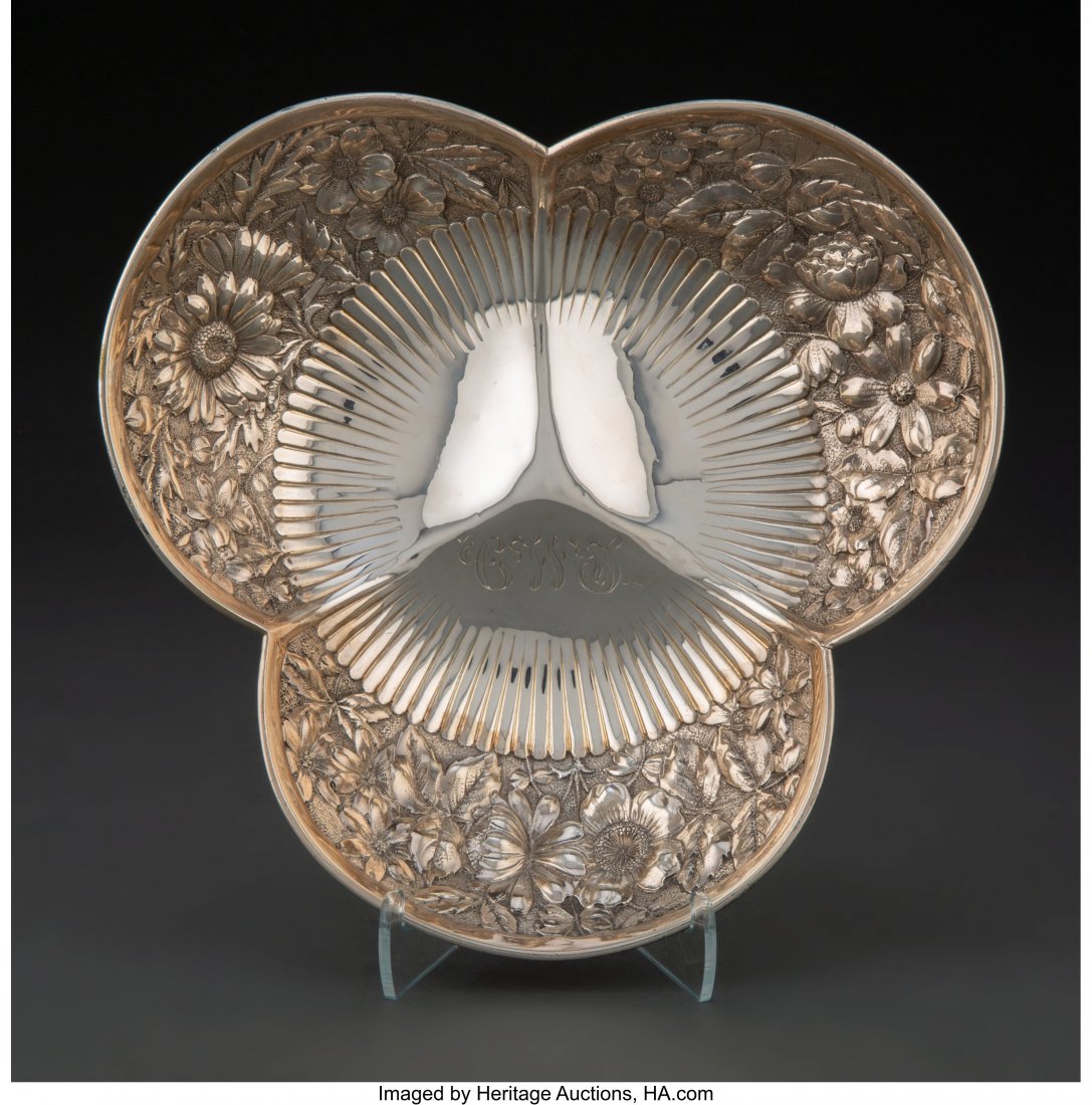 A Gorham Mfg Co. Silver Repoussé Bowl, 1886 Mar: A Gorham Mfg Co. Silver Repoussé Bowl, 1886 Marks: (lion-anchor-G), STERLING., (year mark), 620 1-1/2 x 6-3/8 x 6-3/8