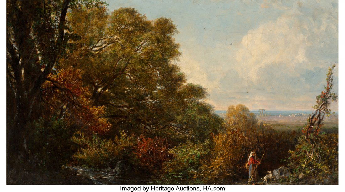 George Loring Brown (American, 1814-1889) Wooded: George Loring Brown (American, 1814-1889) Wooded Landscape Oil on canvas 12-1/2 x 20-1/2 inches (31.8 x 52.1 cm) Signed and dated lower right: G&p