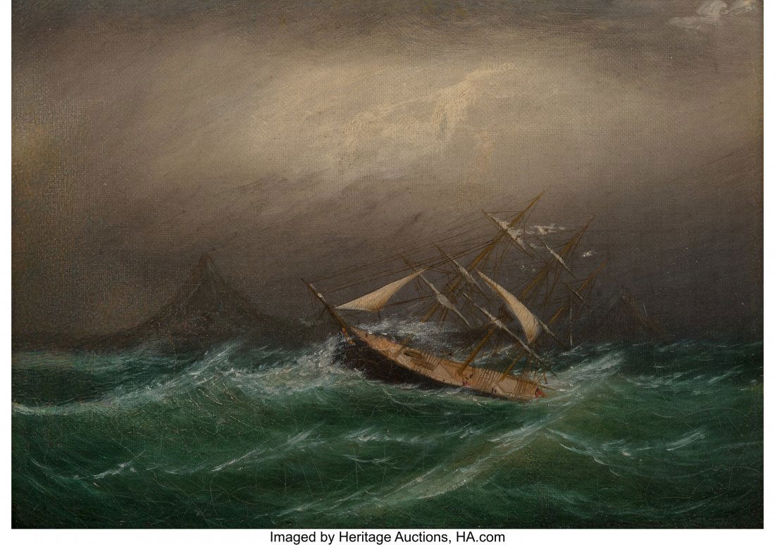Clement Drew (American, 1807-1889) The Storm off: Clement Drew (American, 1807-1889) The Storm off Cape Horn, 1876 Oil on canvas 7-1/2 x 10 inches (19.1 x 25.4 cm) Bears signature, date, t