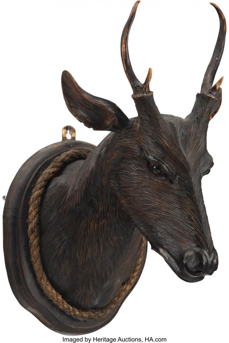 A Continental Carved Wood and Antler Deer Head 2: A Continental Carved Wood and Antler Deer Head 21 x 11-1/4 x 13 inches (53.3 x 28.6 x 33.0 cm) HID03101062020 © 2020 Herit