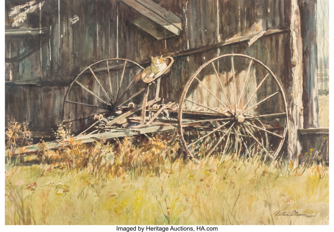 Victor Olson (American, 1924-2007) Wheels Waterc: Victor Olson (American, 1924-2007) Wheels Watercolor on paper 17-7/8 x 25-7/8 inches (45.4 x 65.7 cm) (sight) Signed lower right: Victor
