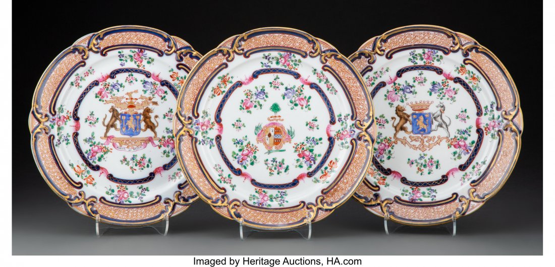 A Set of Three Samson Armorial Porcelain Plates,: A Set of Three Samson Armorial Porcelain Plates, 19th century Marks: (Samson Asian-style mark to reverse) 1 x 9-3/4 inches (2.5 x 24.8 cm)(each&r