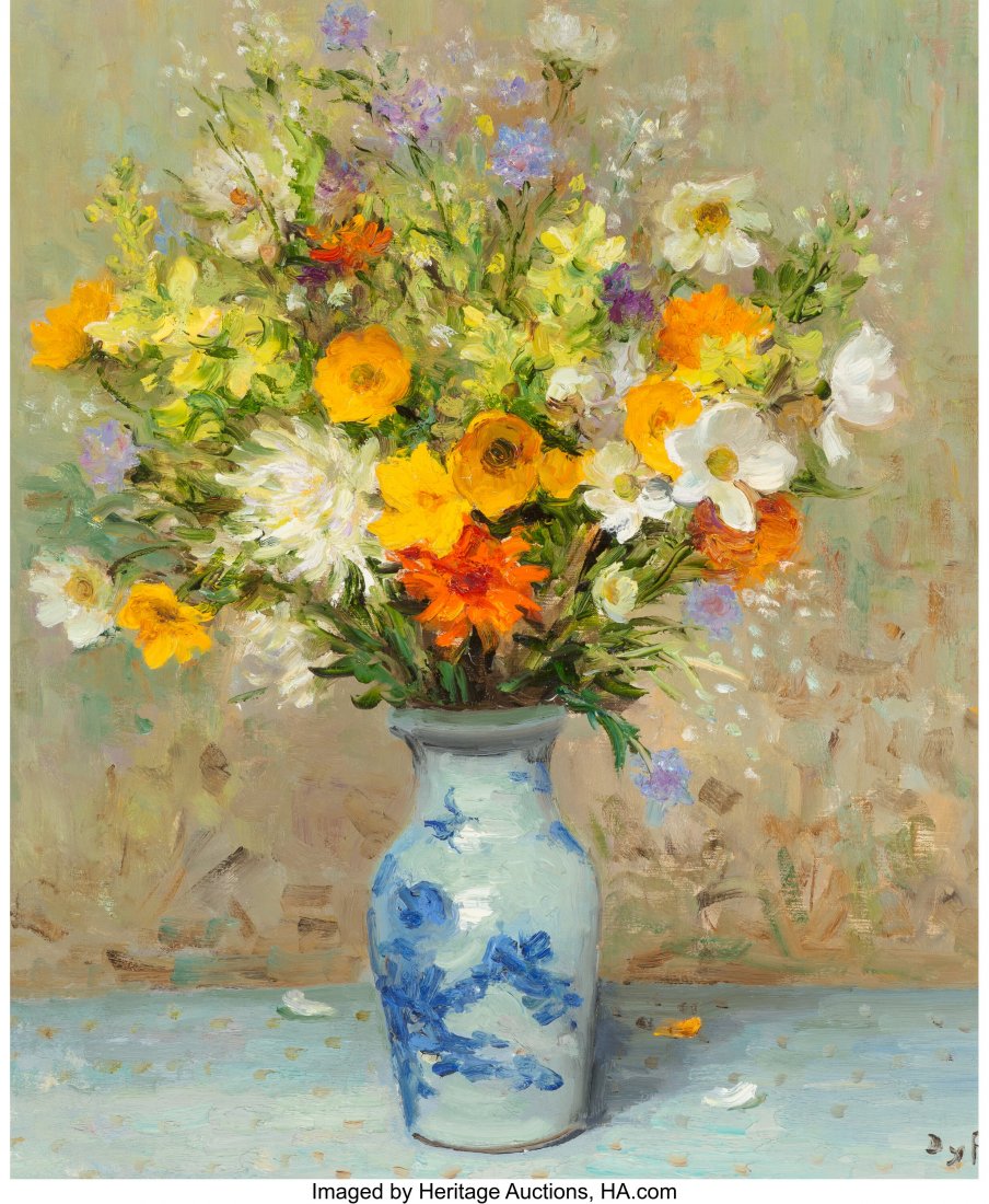 Marcel Dyf (French, 1899-1985) Cosmos et dahlias: Marcel Dyf (French, 1899-1985) Cosmos et dahlias, 1980 Oil on canvas 28-1/2 x 23-1/2 inches (72.4 x 59.7 cm) Signed lower right: Dyf PROVENA