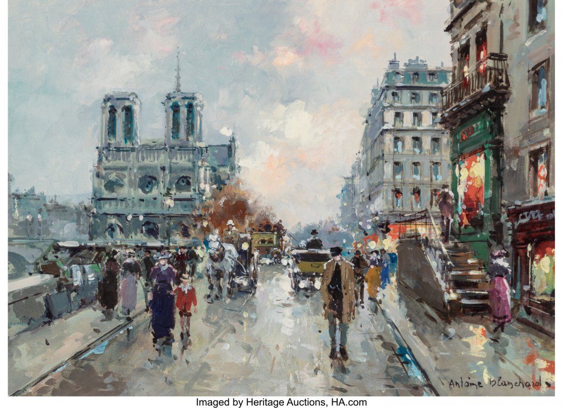 Antoine Blanchard (French, 1910-1988) Notre Dame: Antoine Blanchard (French, 1910-1988) Notre Dame, Quai St. Michel Oil on canvas laid on board 13 x 18 inches (33.0 x 45.7 cm) Signed lower right&co