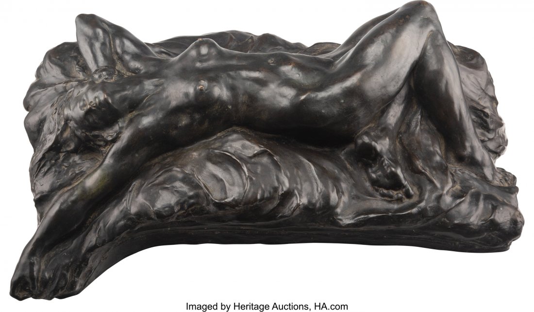 Alfredo Pina (Italian, 1883-1983) Reclining fema: Alfredo Pina (Italian, 1883-1983) Reclining female nude Bronze with dark brown patina 12 inches (30.5 cm) high Incised: A. Pina and stamped with foundry m