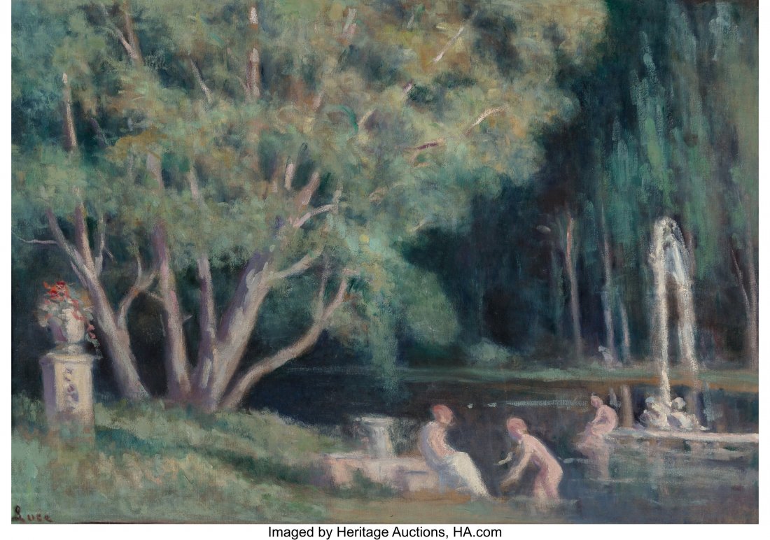 Maximilien Luce (French, 1858-1941) Les baigneur: Maximilien Luce (French, 1858-1941) Les baigneurs au jet d'eau Oil on canvas 22-1/4 x 30-1/4 inches (56.5 x 76.8 cm) Signed lower left: Luce PROVE