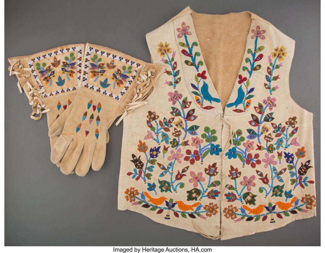 A Sioux Beaded Hide Vest with Matching Gauntlets (1 of 2)