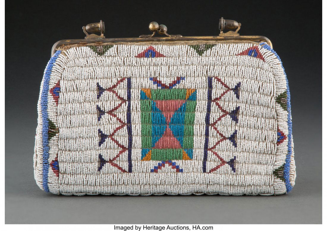 A Sioux Beaded Hide Purse  c. 1900  hide, metal (1 of 3)