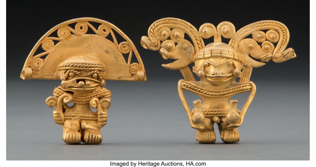 Two Tairona Gold Figural Pendants  Colombia, c. (1 of 2)