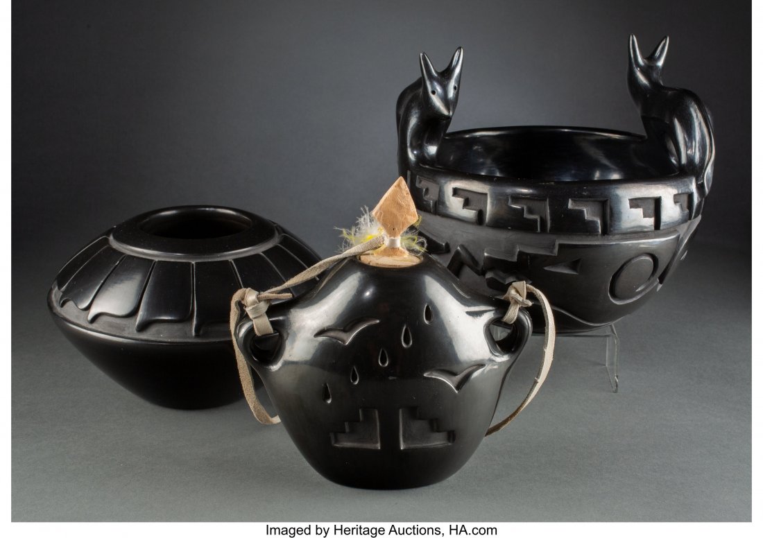 Three Santa Clara Carved Blackware Vessels   Cli (1 of 6)