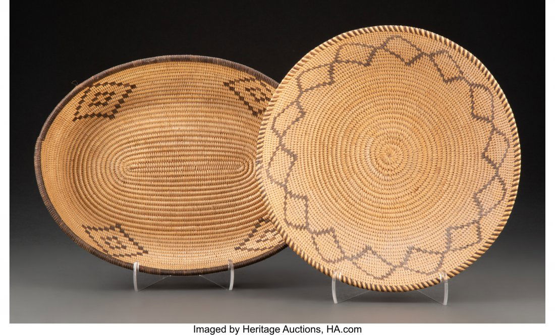 Two Chemehuevi Coiled Bowls  c. 1900  willow, de (1 of 3)