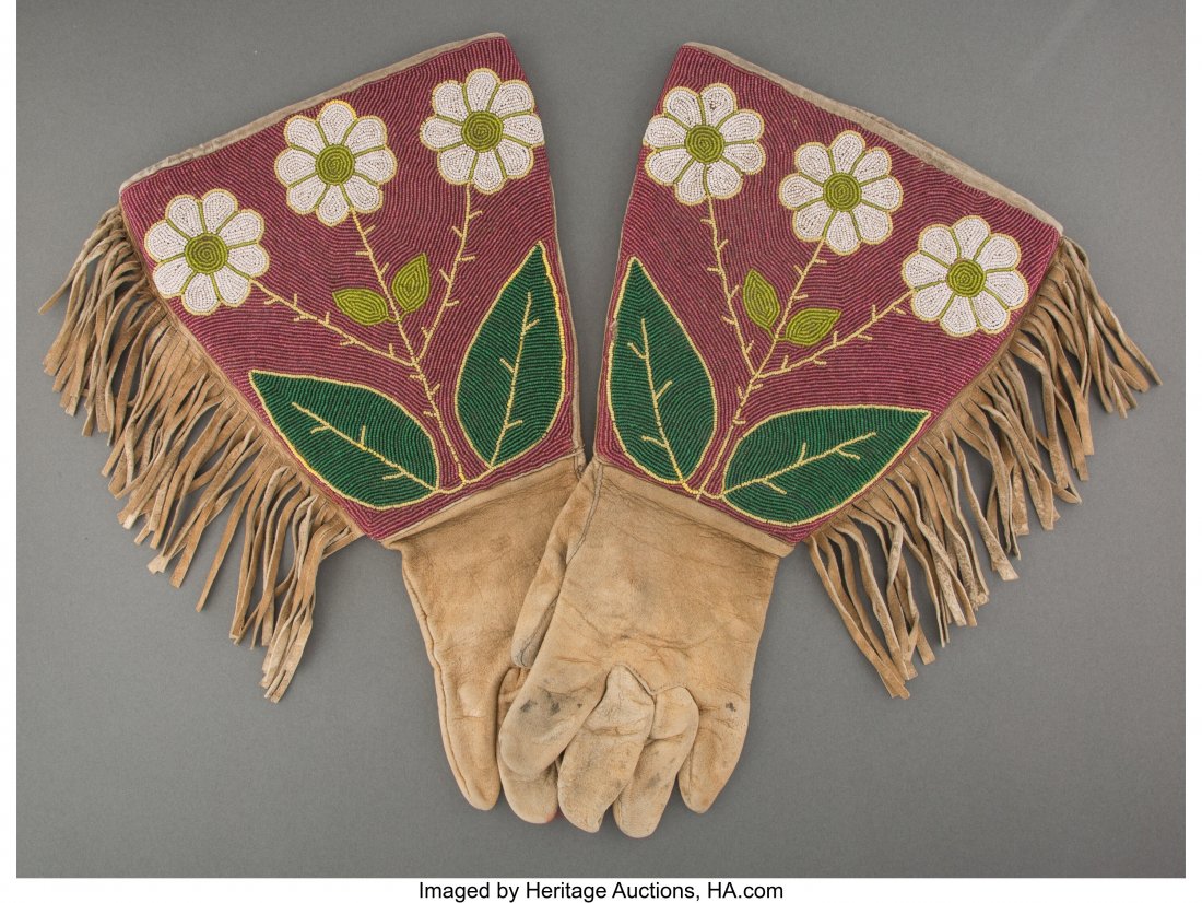 A Pair of Plateau Beaded Hide Gauntlets  c. 1920 (1 of 2)