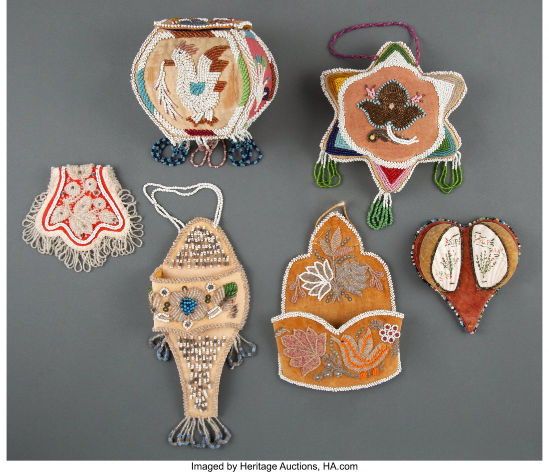 Six Iroquois Beaded Cloth Whimsies   c. 1900  si (1 of 2)