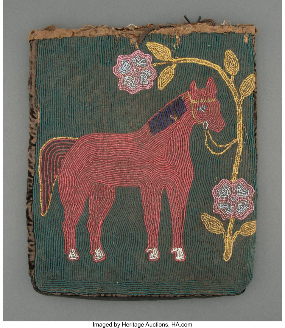 A Plateau Beaded Cloth Pictorial Flat Bag  Lengt (1 of 2)