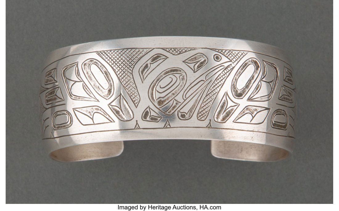 A Northwest Coast Etched Silver Bracelet  etched (1 of 3)