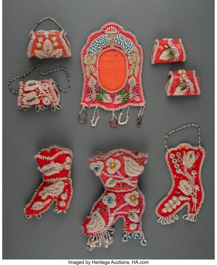Eight Iroquois Beaded Cloth Whimsies  c. 1900  w (1 of 2)