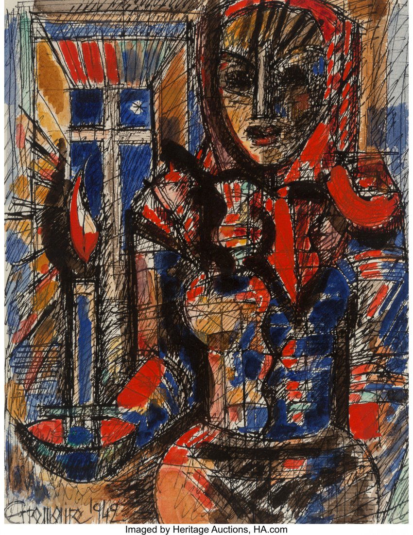 Marcel Gromaire (French, 1892-1971) Woman with C: Marcel Gromaire (French, 1892-1971) Woman with Candle, 1942 Watercolor and ink on paper 12-1/2 x 9-3/4 inches (31.8 x 24.8 cm) Signed and dated in