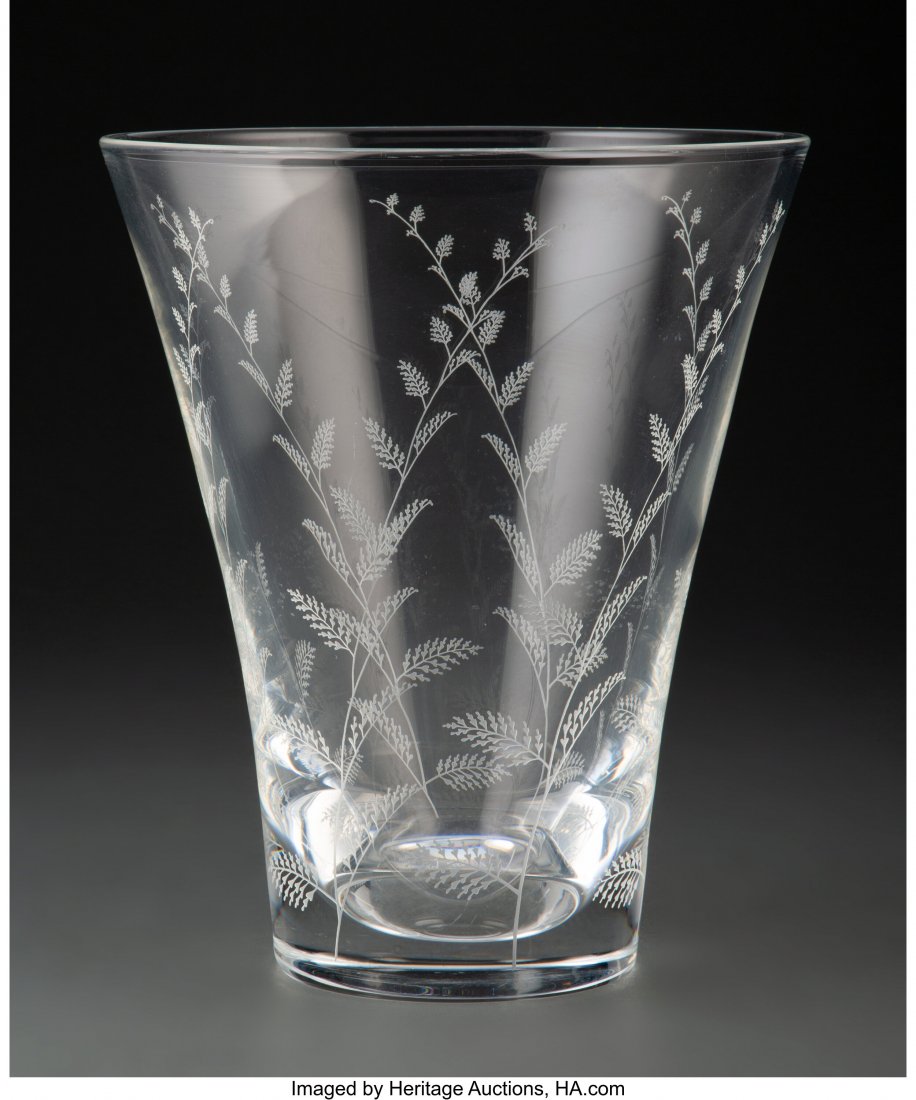 A Steuben Glass Leaf Vase Marks: Steuben 10-1/2: A Steuben Glass Leaf Vase Marks: Steuben 10-1/2 x 8-3/4 x 8-3/4 inches (26.7 x 22.2 x 22.2 cm) The vase with Steuben box. HID