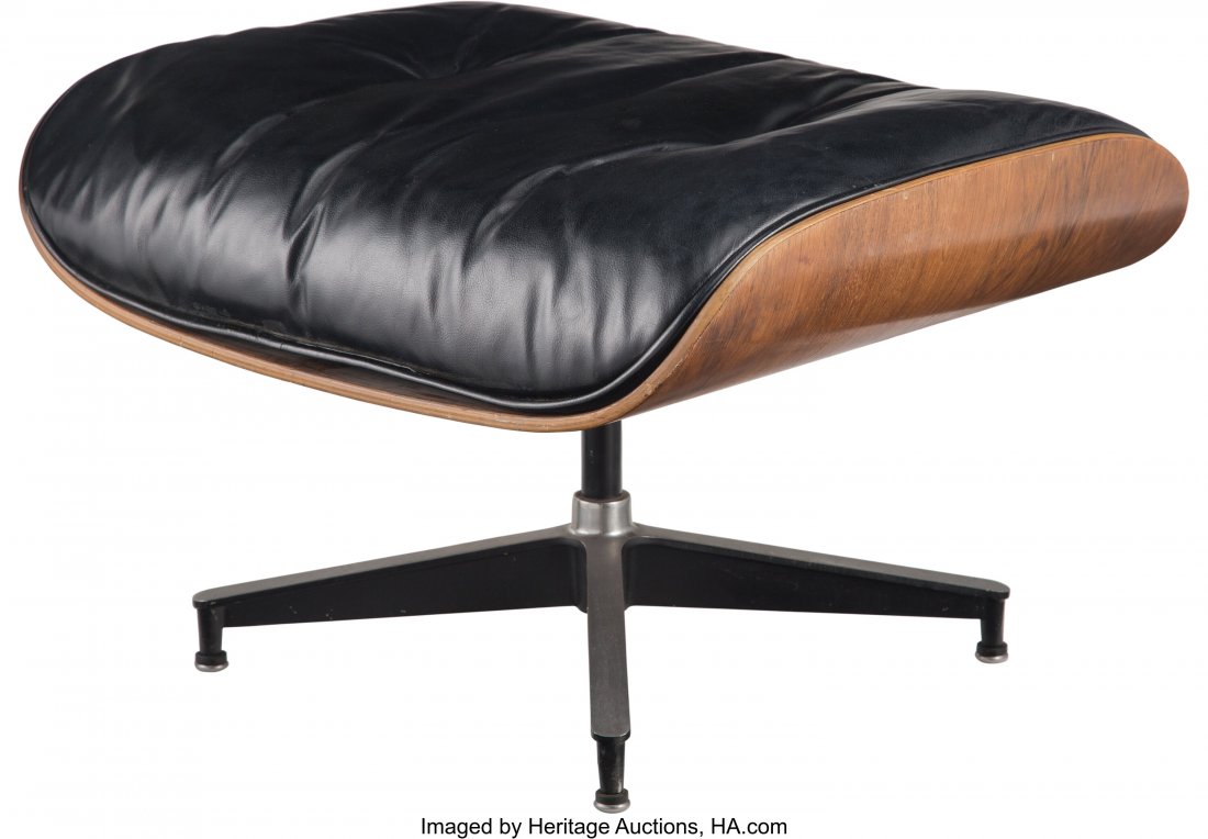 Charles Eames (American, 1907-1978) and Ray Kais: Charles Eames (American, 1907-1978) and Ray Kaiser Eames (American, 1912-1988) Lounge Ottoman #671, designed 1966 Leather, plywood, aluminum&comma