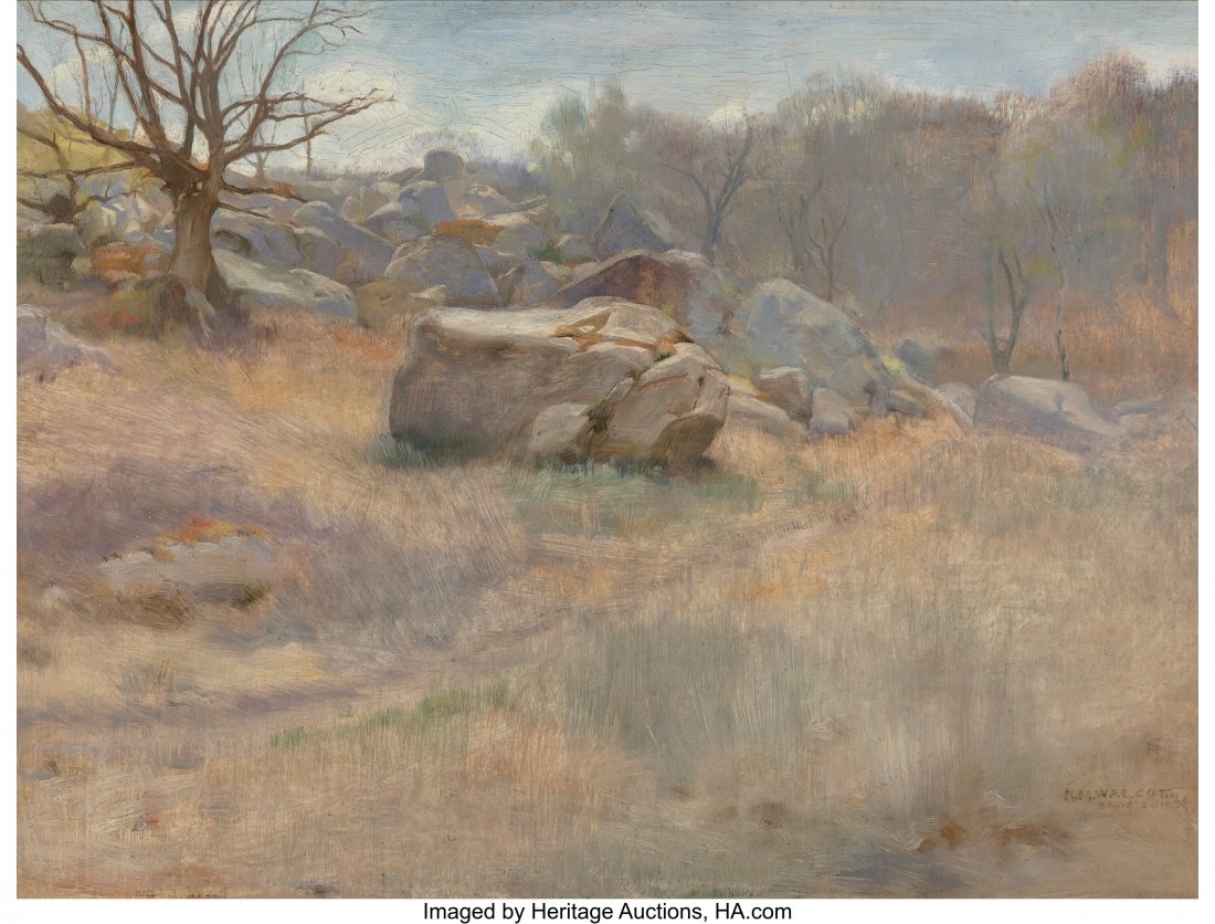 Harry Mills Walcott (American, 1870-1944) Landsc: Harry Mills Walcott (American, 1870-1944) Landscape with Rock, 1889 Oil on panel 10 x 13 inches (25.4 x 33.0 cm) Signed, dated and inscribed indisti