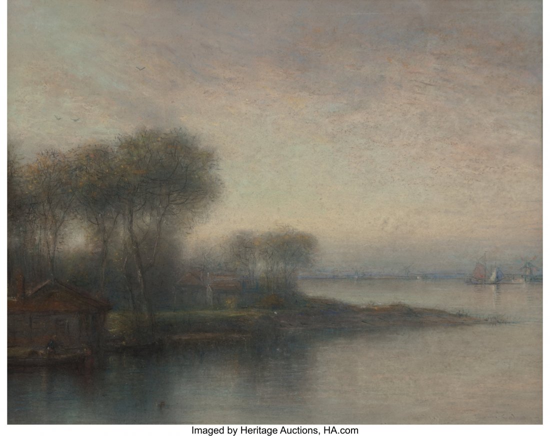 Samuel Colman (American, 1832-1920) Coastal Wate: Samuel Colman (American, 1832-1920) Coastal Waters and Windmill (two works) Pastel on paper (each) 13 x 17 inches (33.0 x 43.2 cm) (sig