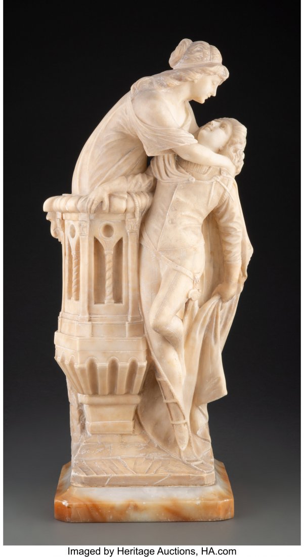 An Alabaster Romeo and Juliet Sculpture 19-1/4 x: An Alabaster Romeo and Juliet Sculpture 19-1/4 x 8 x 8 inches (48.9 x 20.3 x 20.3 cm) Property from a Palm Springs, CA Collection HID0310106