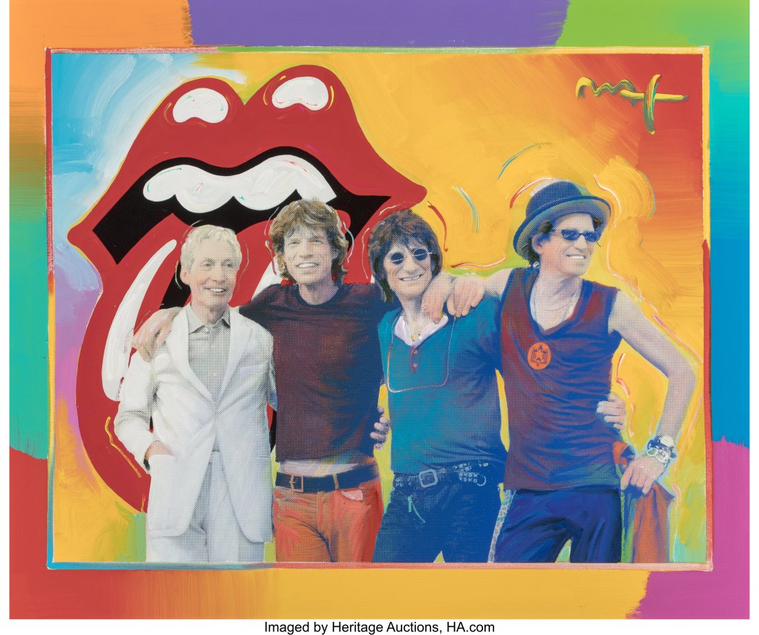 Peter Max (American, b. 1937) Rolling Stones Scr: Peter Max (American, b. 1937) Rolling Stones Screenprint with acrylic on canvas 26 x 32 inches (66.0 x 81.3 cm) Signed upper right: Max Inscribed o