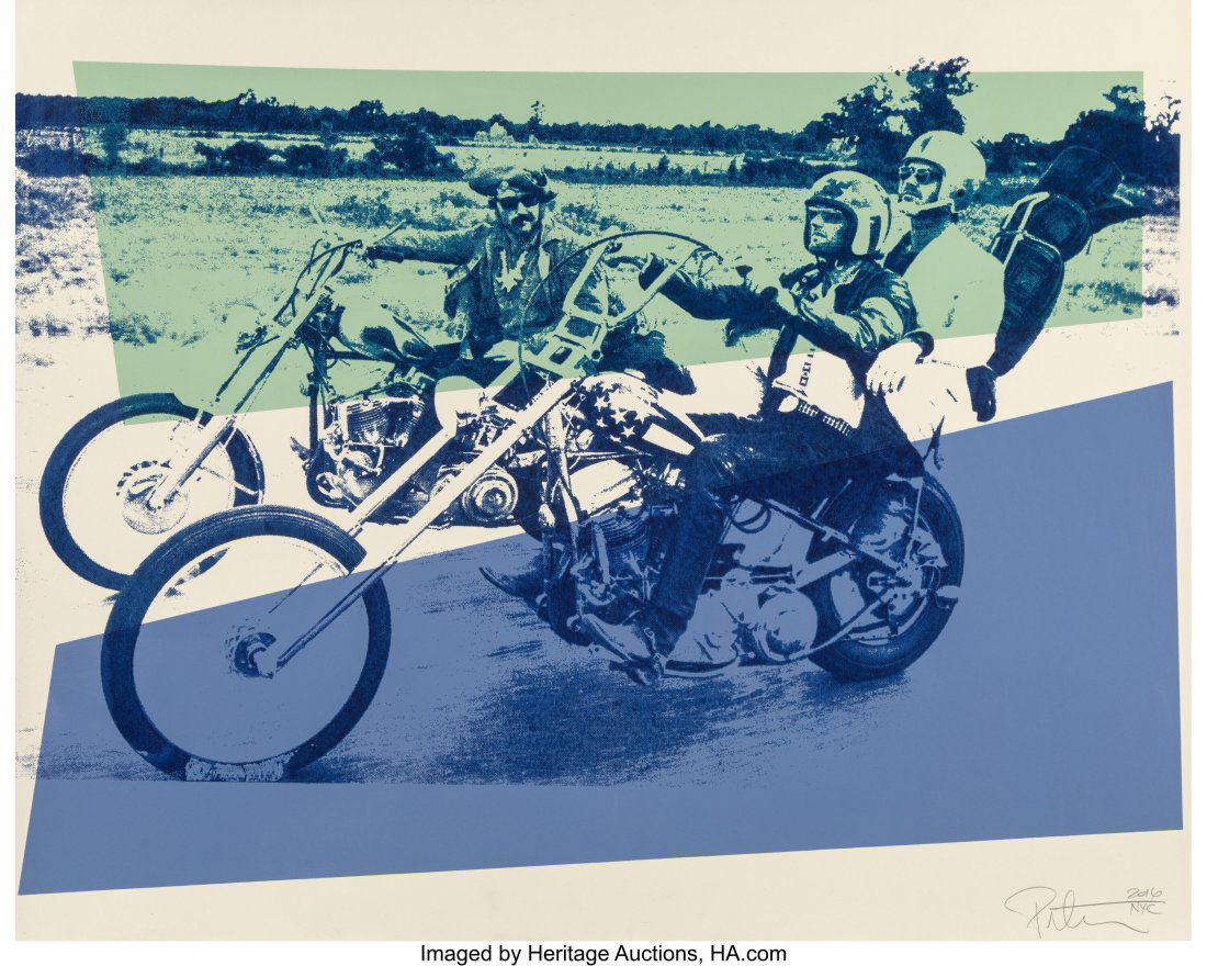 Peter Tunney (b. 1961) Easy Rider, 2016 Hand-pul: Peter Tunney (b. 1961) Easy Rider, 2016 Hand-pulled silkscreen with collage on museum board 32 x 40 inches (81.3 x 101.6 cm) Signed and dated in pencil l