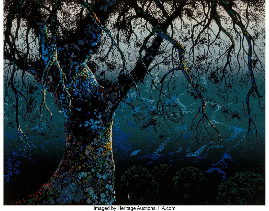 Eyvind Earle (American, 1916-2000) Jewel Tree, 1: Eyvind Earle (American, 1916-2000) Jewel Tree, 1975 Serigraph in colors on paper 22 x 28 inches (55.9 x 71.1 cm) (image) Ed. 218/275