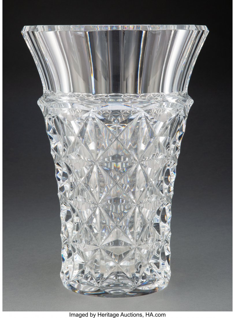 A Large Baccarat Glass Celimene Vase, designed i: A Large Baccarat Glass Celimene Vase, designed in 1953 Marks: BACCARAT, (goblet-decanter-cup), FRANCE 14-1/2 x 10-1/2 x 10-1/2 inches (36.8 x 