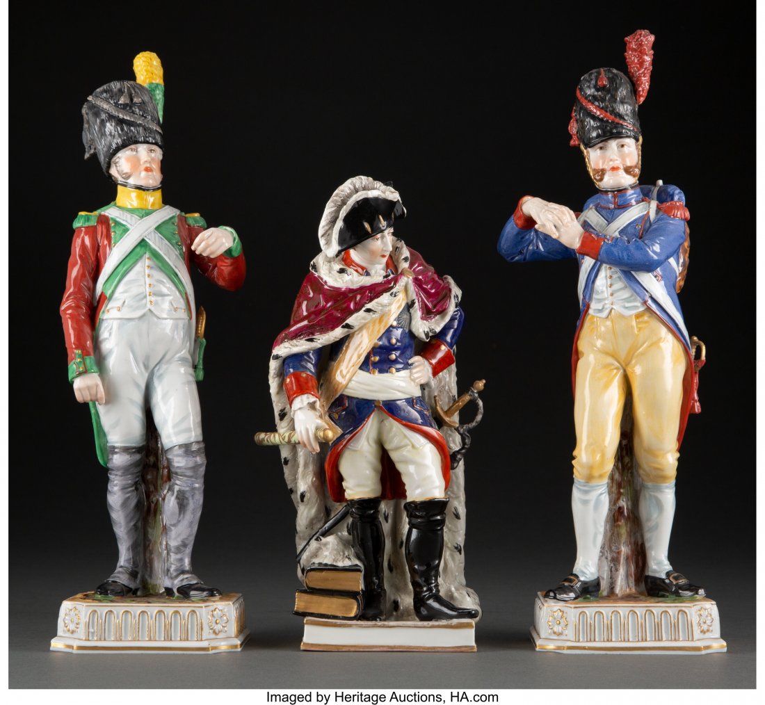 Two Capodimonte Porcelain Soldier Figures with a: Two Capodimonte Porcelain Soldier Figures with a Porcelain Napoleon Figure Marks: (crown over N) 11-3/8 x 3-1/4 x 3-1/4 inches (28.9 x 8.3 x 8.3 c
