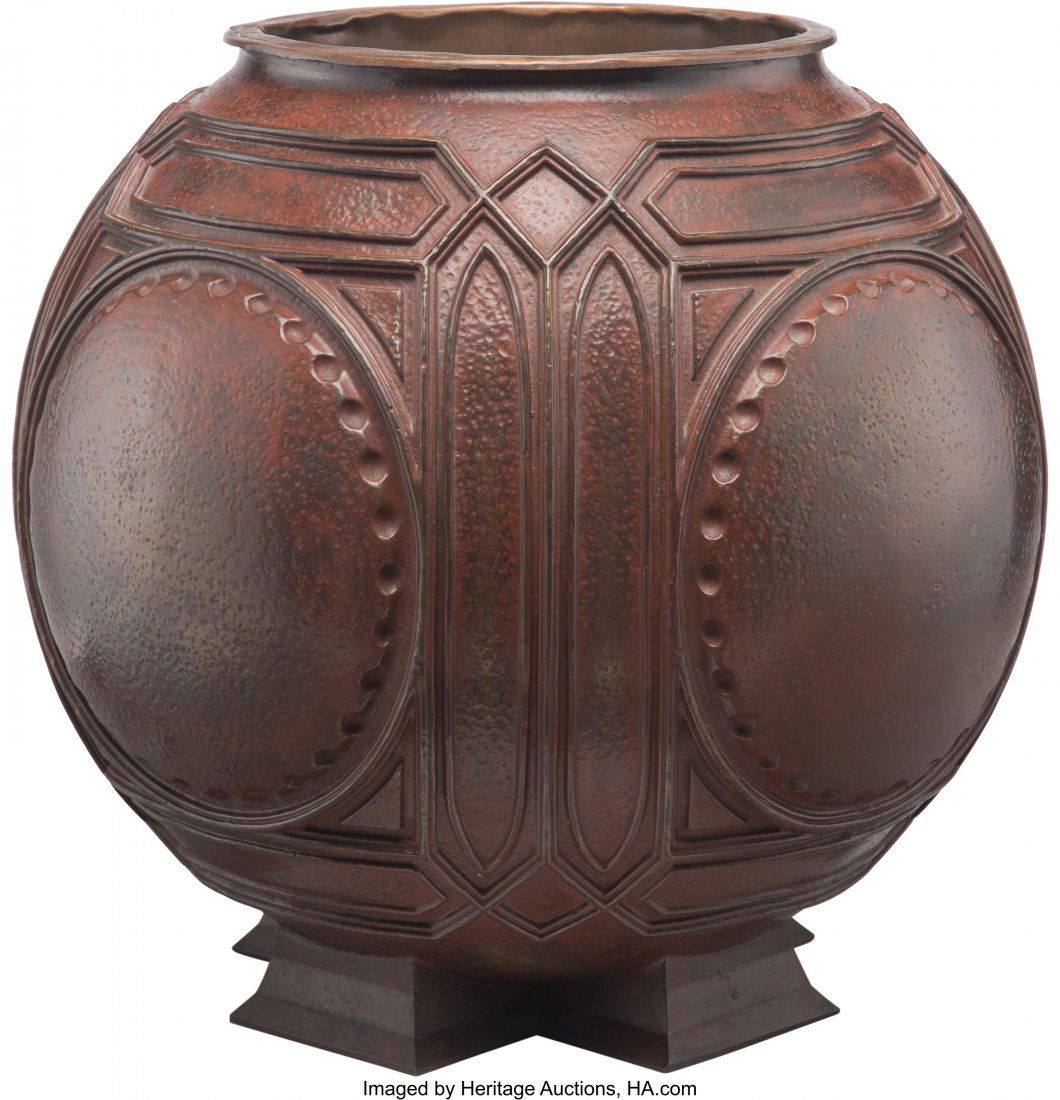 A Bronze Urn After Frank Lloyd Wright, West Jord: A Bronze Urn After Frank Lloyd Wright, West Jordan, Utah, 1992 Marks: FRANK LLOYD WRIGHT FOUNDATION , (cipher), 1992, HISTORICAL ARTS AND CASTING&co
