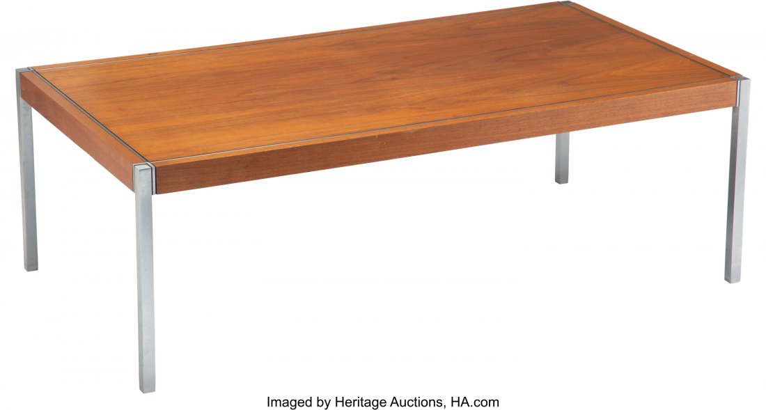 Richard Schultz (American, b. 1926) Coffee Table: Richard Schultz (American, b. 1926) Coffee Table, circa 1963, Knoll International Walnut, chromed steel 16 x 46 x 28 inches (40.6 x 116.8 x