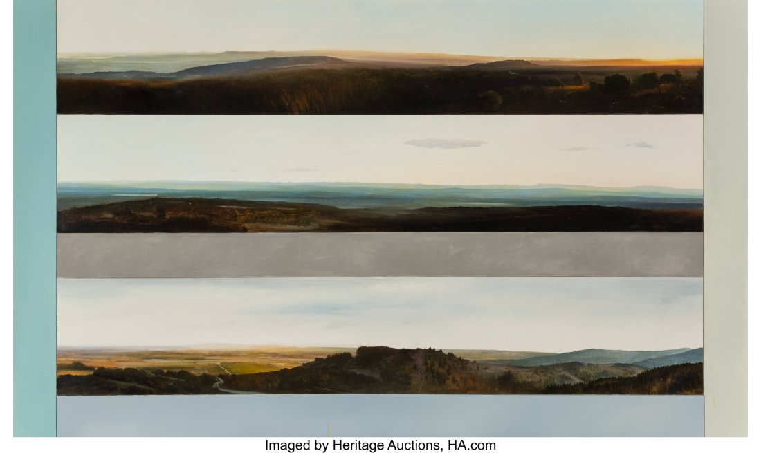 Tula Telfair (b. 1961) Between Ideal Types and P: Tula Telfair (b. 1961) Between Ideal Types and Programmatic Origination, 1997 Oil on canvas 60 x 100-1/2 inches (152.4 x 255.3 cm) Signed, dated, and titled on the reverse: Tula Telfair 1997 Between I