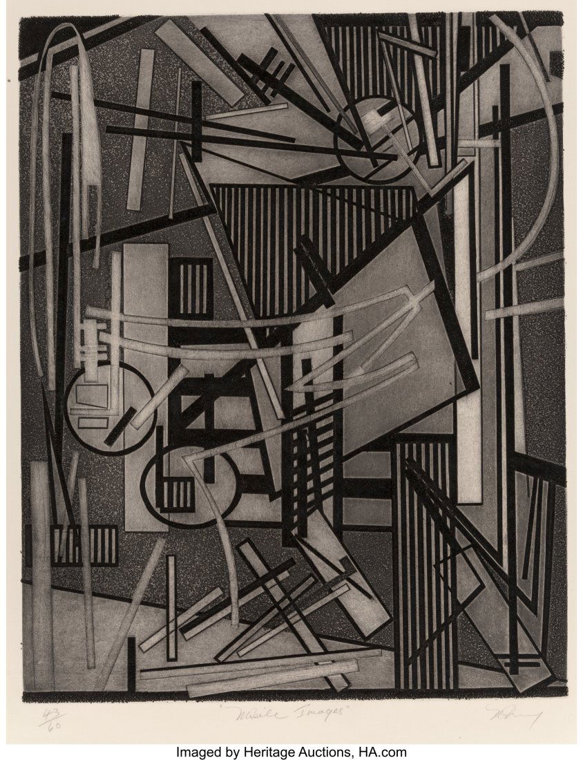 Mavis Iona Pusey (American, 1928-2019) Mobile Im: Mavis Iona Pusey (American, 1928-2019) Mobile Images, circa 1970 Etching and aquatint on Arches paper 19-3/4 x 15-3/4 inches (50.2 x 40.0 cm) &lpa